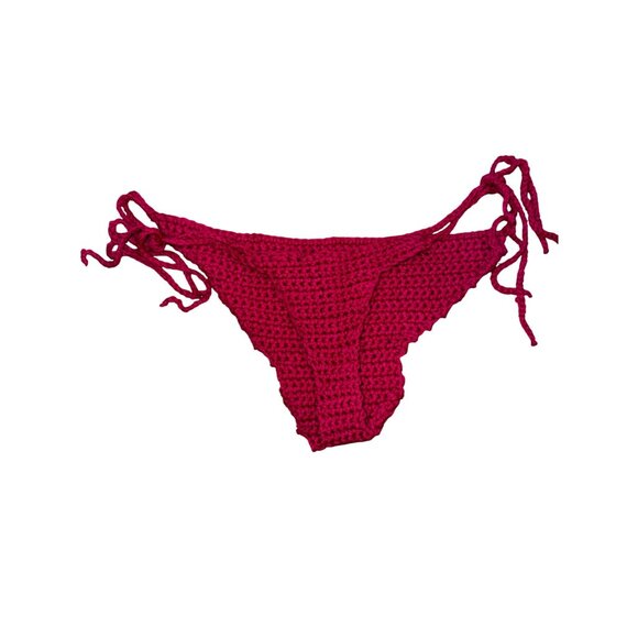 Handmade Crochet Bikini Set Pink & White Halter Top Knit Sexy Swimsuit Large Hot - Picture 5 of 7